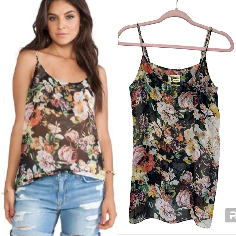Show Me Your MuMu Floral Estella Tank Top Womens Sz. S Scoop Neck Sheer‎ Multi